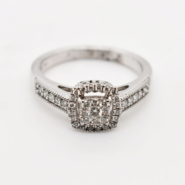 9ct White Gold Halo Cushion Cut Diamond Ring