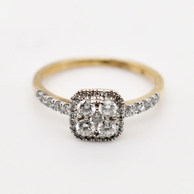 9ct Yellow Gold Cushion Cut Diamond Ring