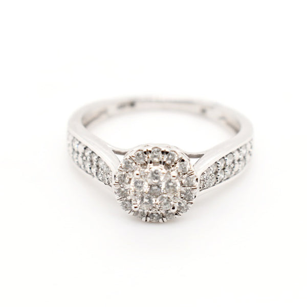 9ct White Cluster Halo Diamond Engagement Ring