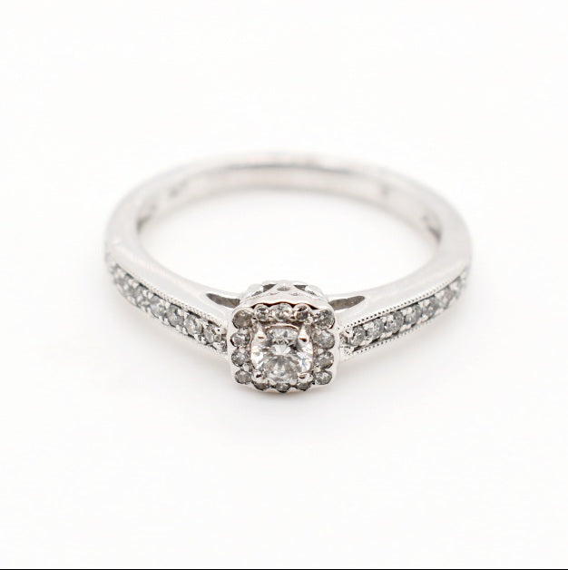 9ct White Gold Halo Diamond Engagement Ring