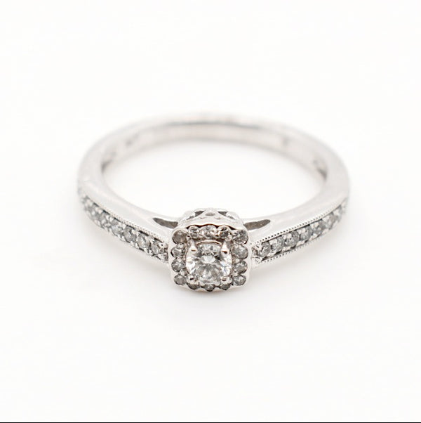 9ct White Gold Halo Diamond Engagement Ring