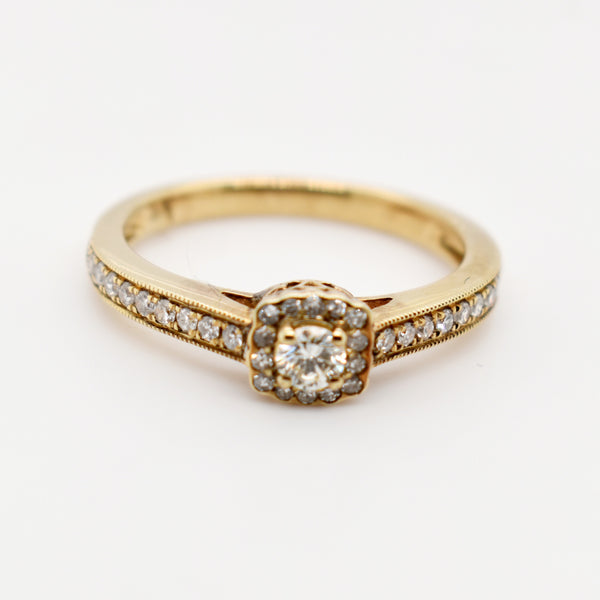 9ct Yellow Gold Halo Cushion Cut Diamond Ring