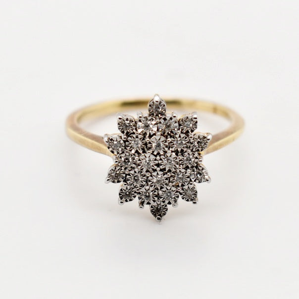 9ct Yellow Gold Flower Diamond Ring