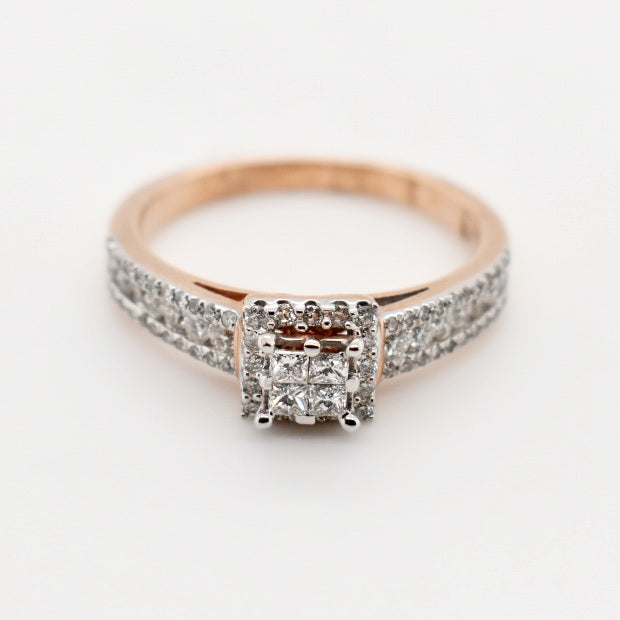 9ct Rose Gold Cluster Diamond Engagement Ring