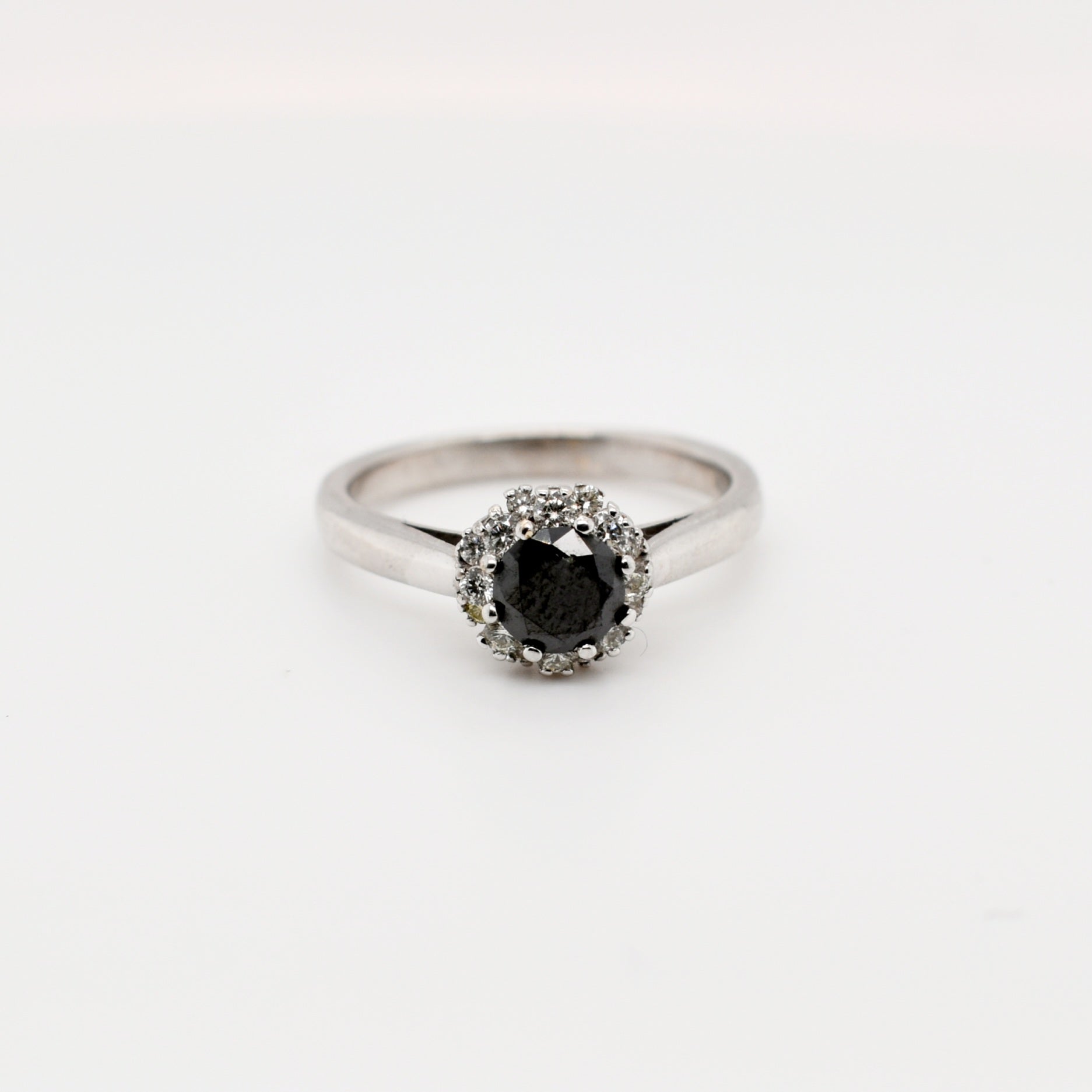 18K White Gold Black Diamond Engagement Ring