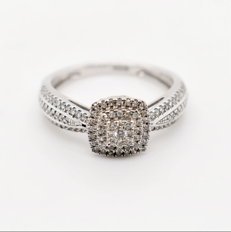 9ct White Gold Bow Pave Halo Diamond Ring