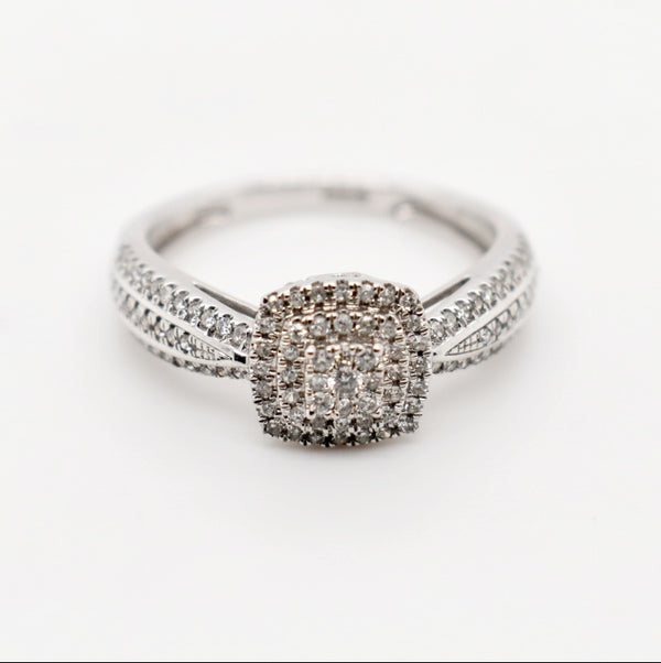 9ct White Gold Bow Pave Halo Diamond Ring
