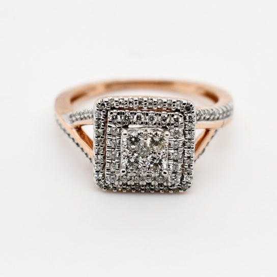 9ct Rose Gold Square Halo Diamond Ring