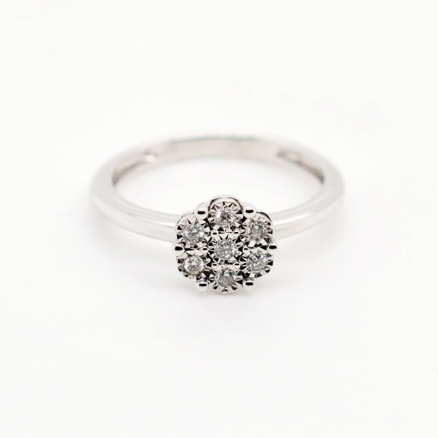 9ct White Gold Flower Diamond Ring