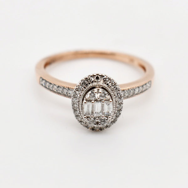 9ct Rose Gold Oval Halo Diamond Ring