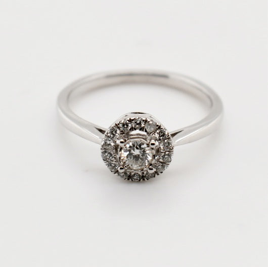 9ct White Gold Round Pave Diamond Ring