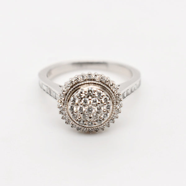 9ct White Gold Cluster Halo Diamond Engagement Ring
