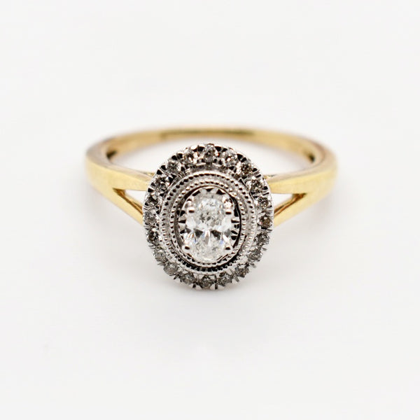 9ct Yellow Gold Oval Halo Diamond Engagement Ring