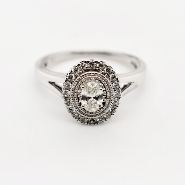 9ct White Gold Solitaire Halo Diamond Engagement Ring