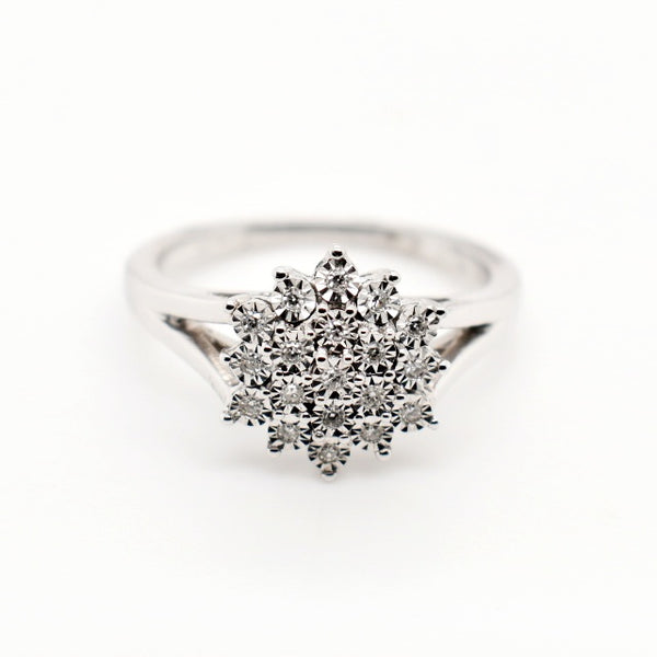9ct White Gold Flower Cluster Diamond Ring