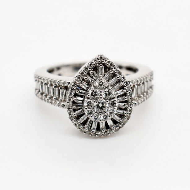 9ct White Gold Teardrop Diamond Ring