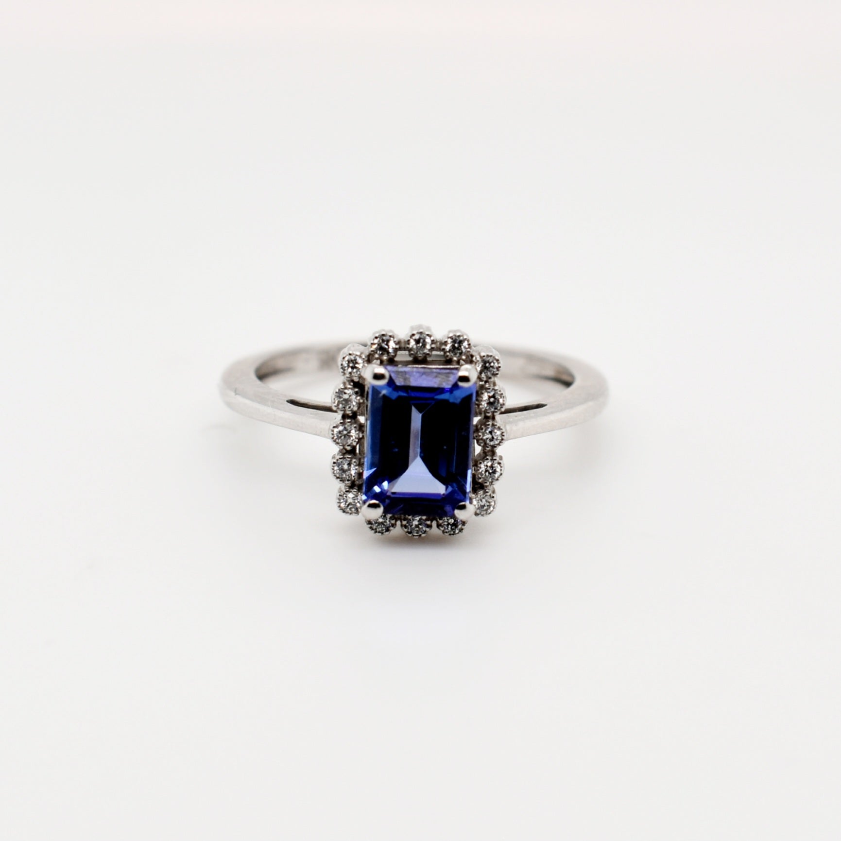 9ct White Gold Emerald Tanzanite Diamond Engagement Ring