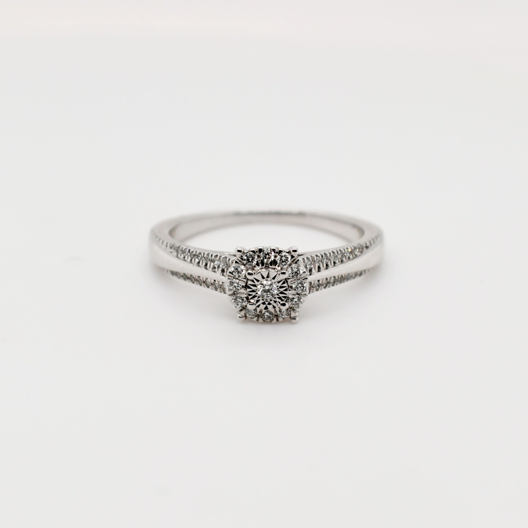 9ct White Gold Round Cluster Diamond Engagement Ring