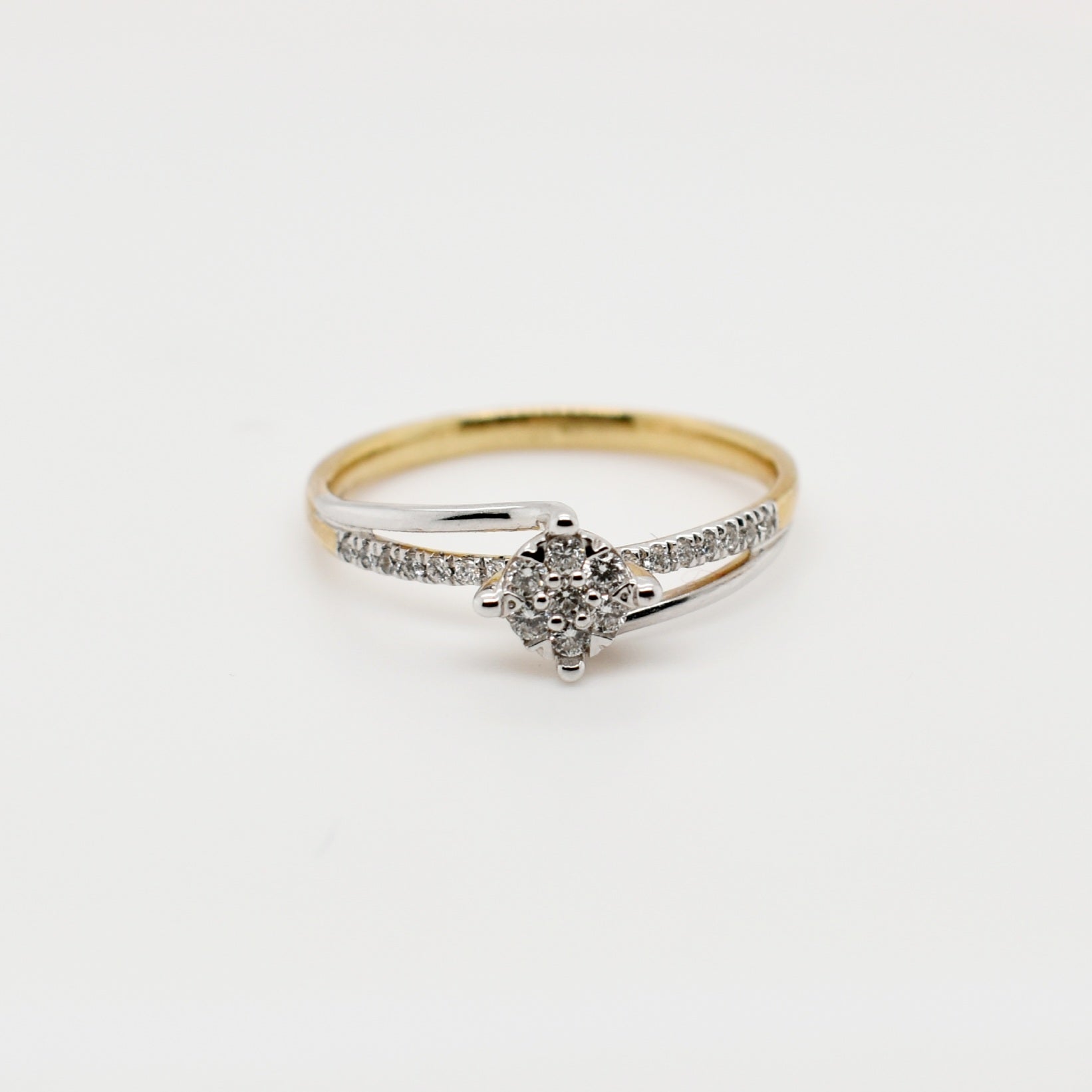 9ct Two Tone Flower Cluster Diamond Engagement Ring