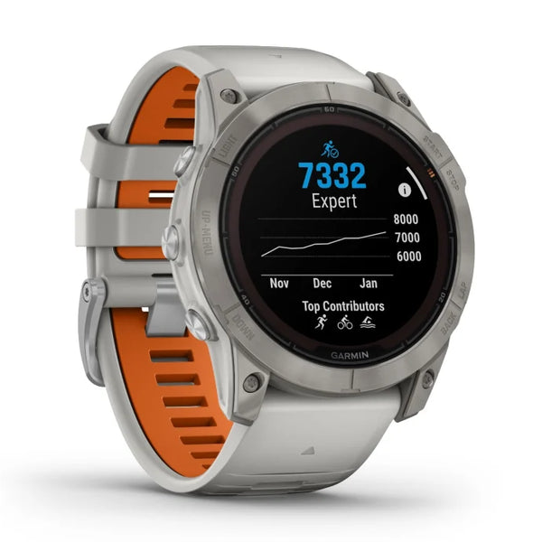 Garmin Fenix 7X Pro Sapphire Solar Edition - Titanium with Fog Gray/Ember Orange Band