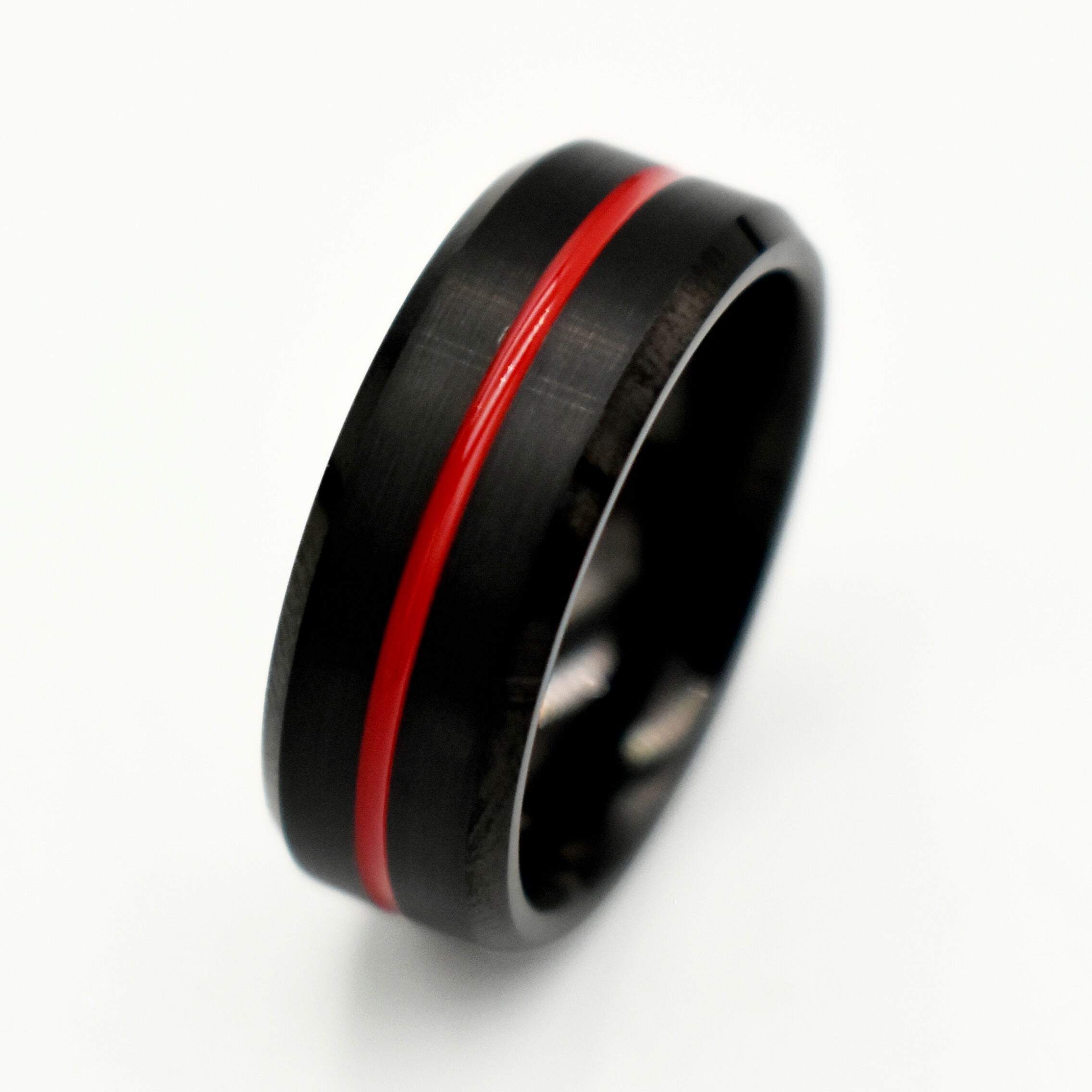Tungsten Black & Red Stripe Ring