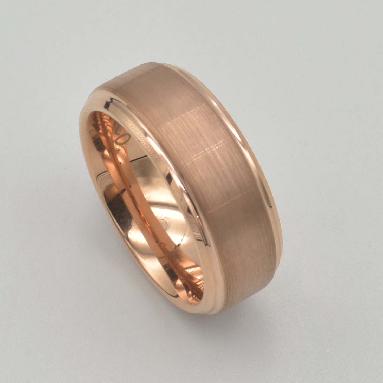 Tungsten Rose Gold Step Brushed Ring