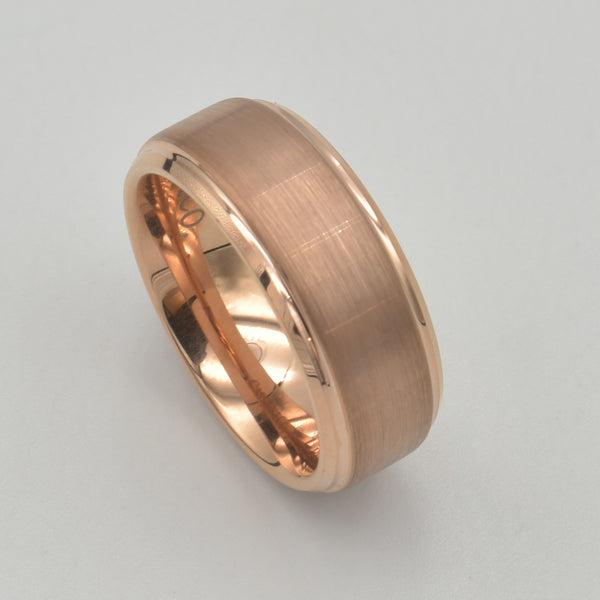 Tungsten Rose Gold Step Brushed Ring