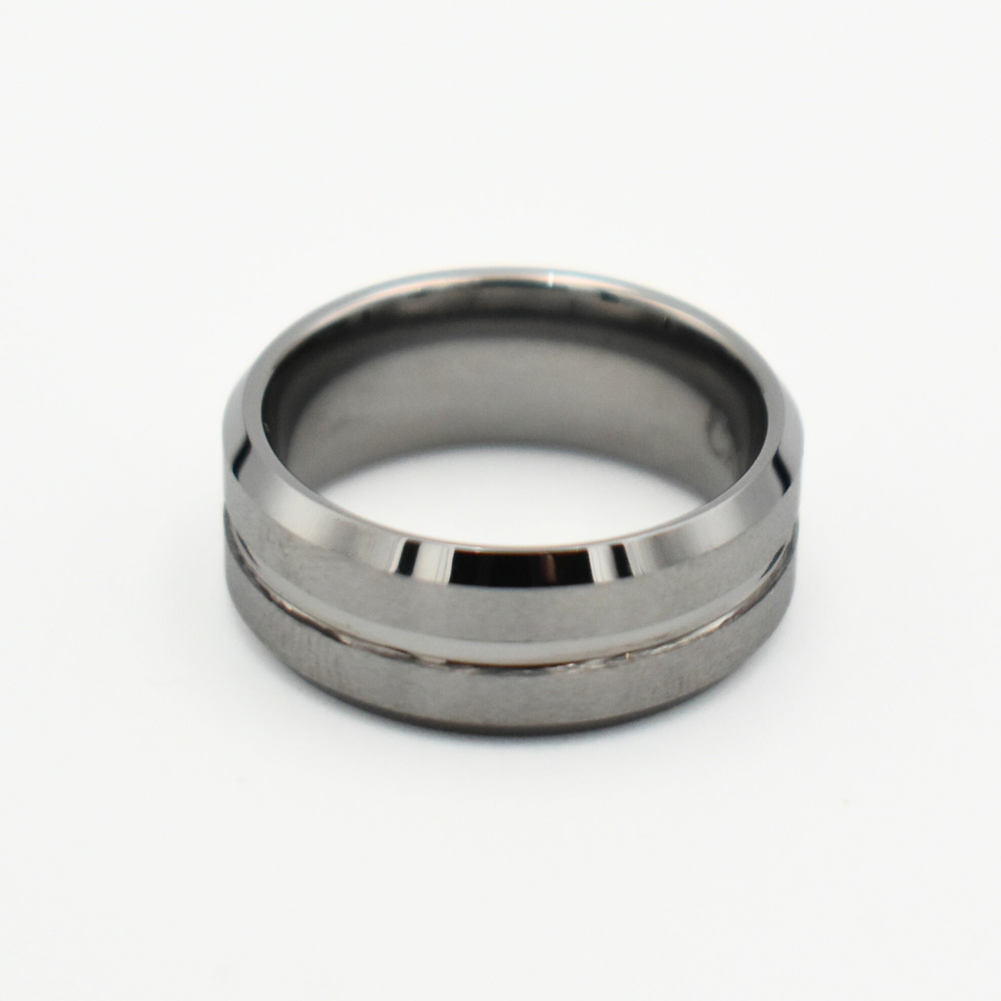 Tungsten Silver Beveled Stripped Band