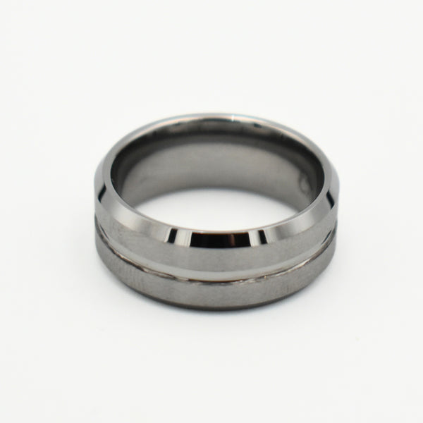 Tungsten Silver Beveled Stripped Band
