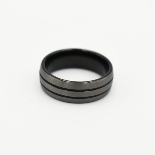 Tungsten Grey & Black Striped Band