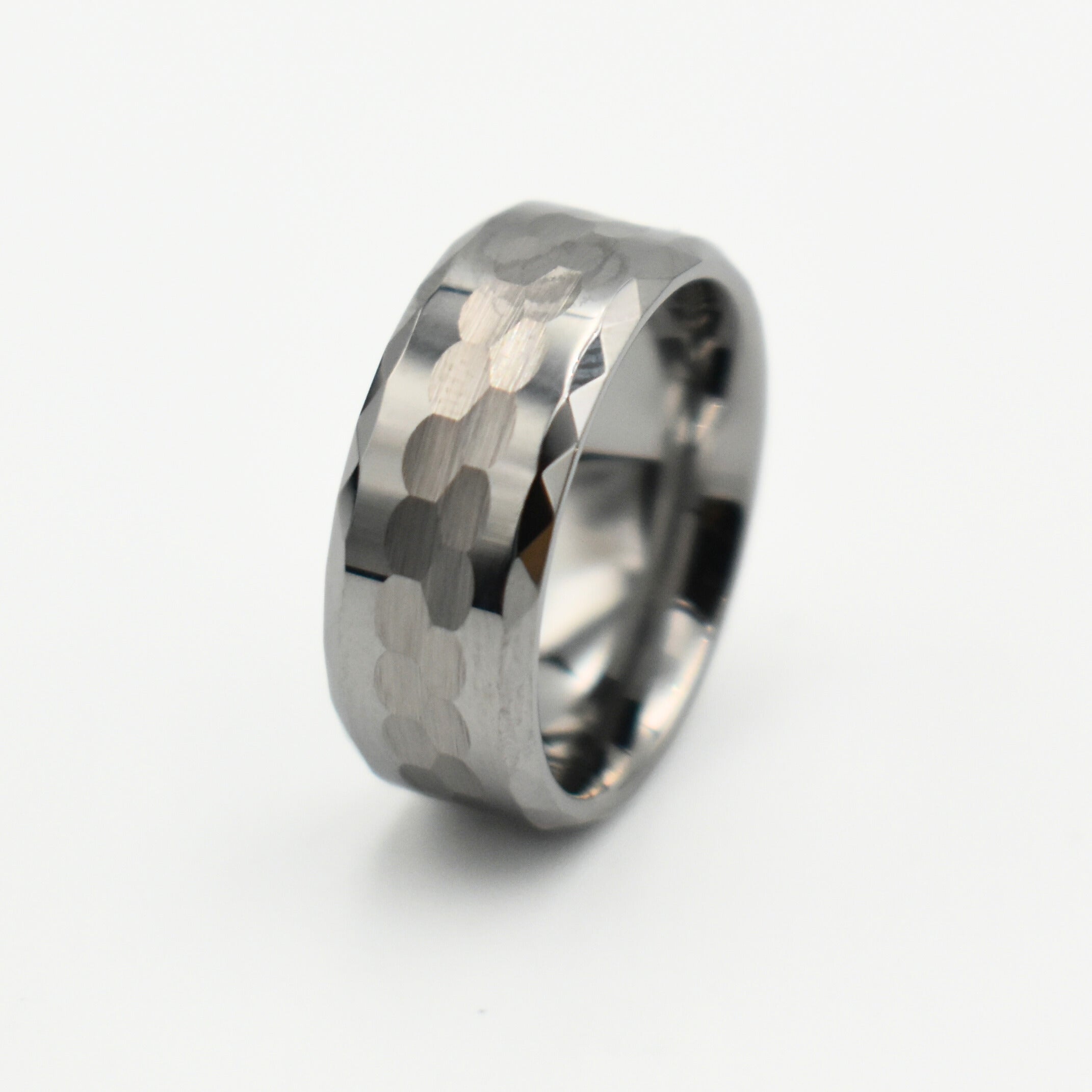 Tungsten Grey Hammered Step Brushed Ring