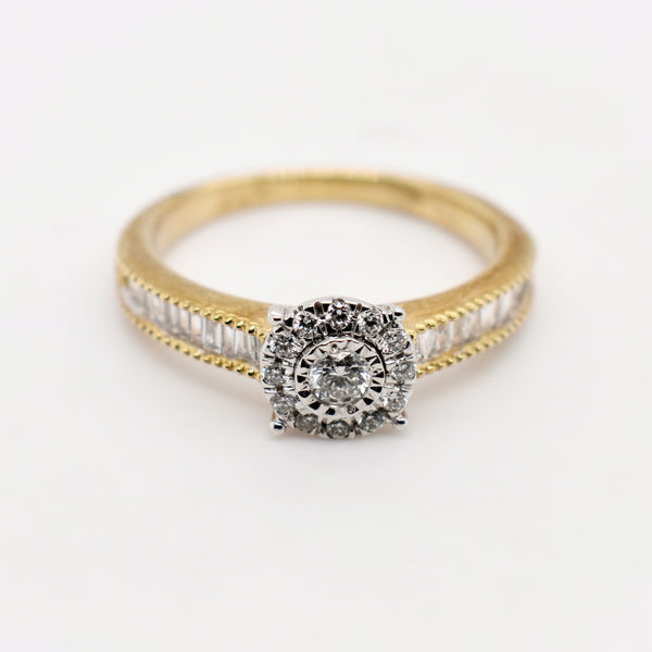 9ct Yellow Gold 4 Claw Cluster Diamond Engagement Ring