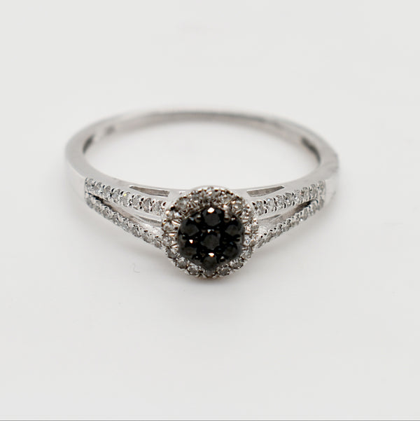 9ct White Gold Black Diamond Solitaire Ring