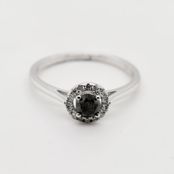 9ct White Gold Black Diamond Ring