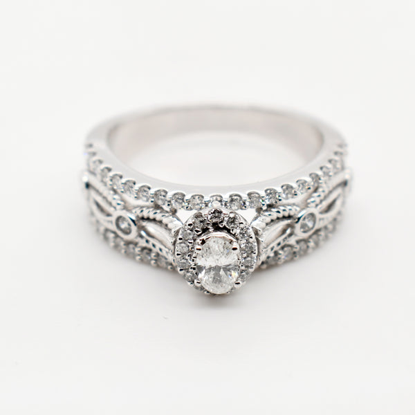 9ct White Gold Oval Cut Diamond Ring