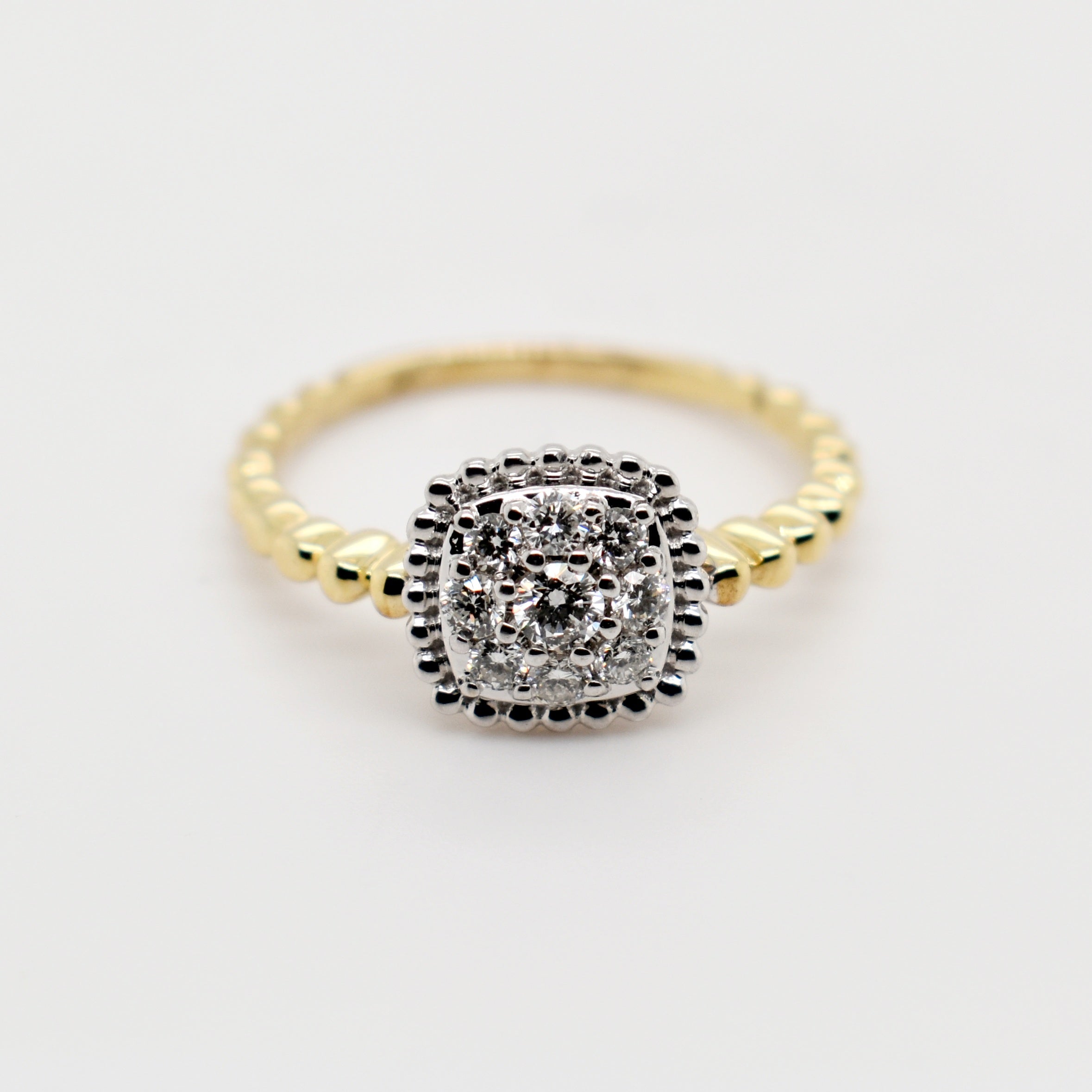 9ct Two Tone Cushion Cut Diamond Ring