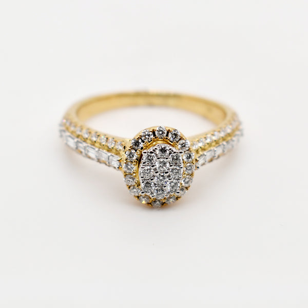 9ct Yellow Gold Cluster Halo Diamond Ring