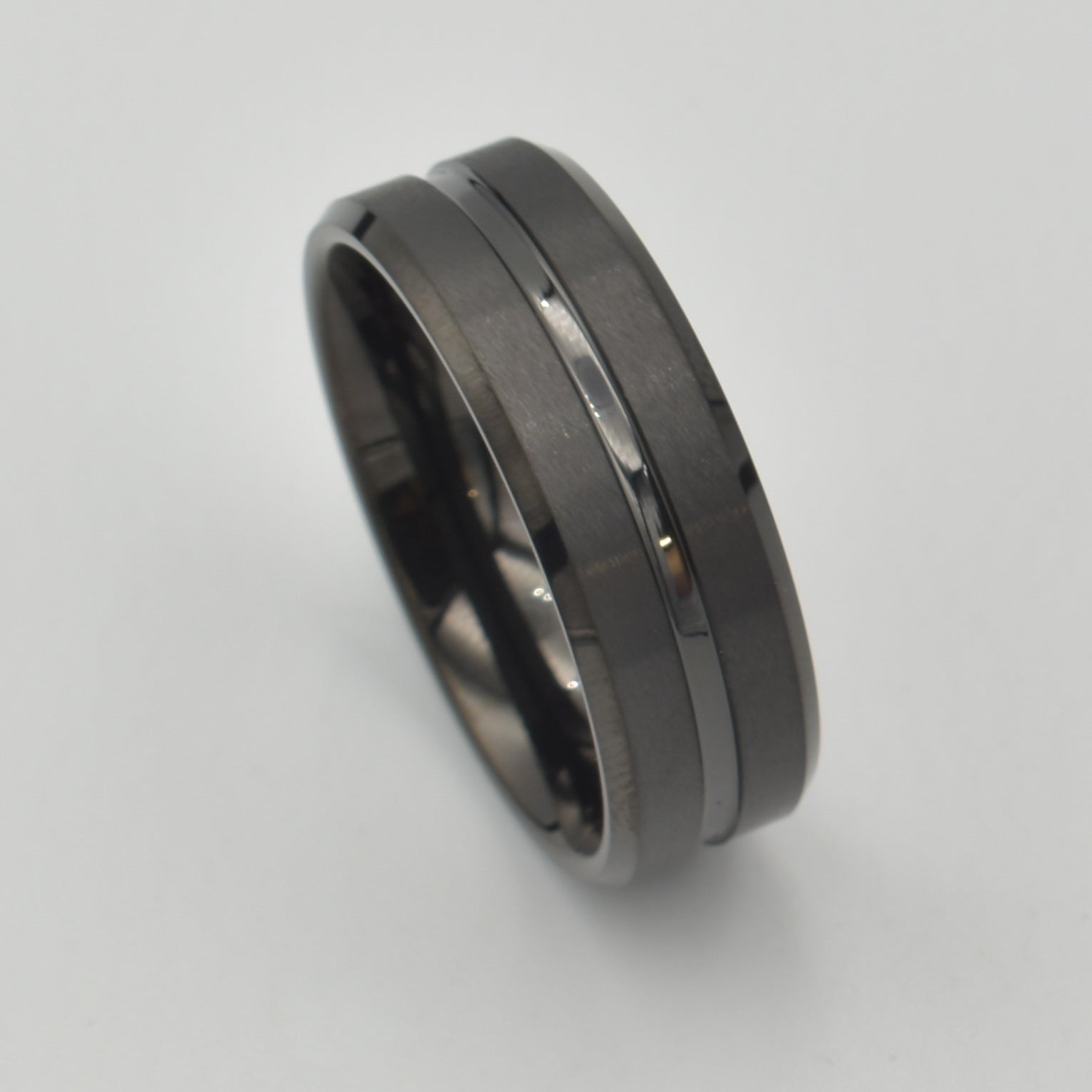 Tungsten Black Striped Ring
