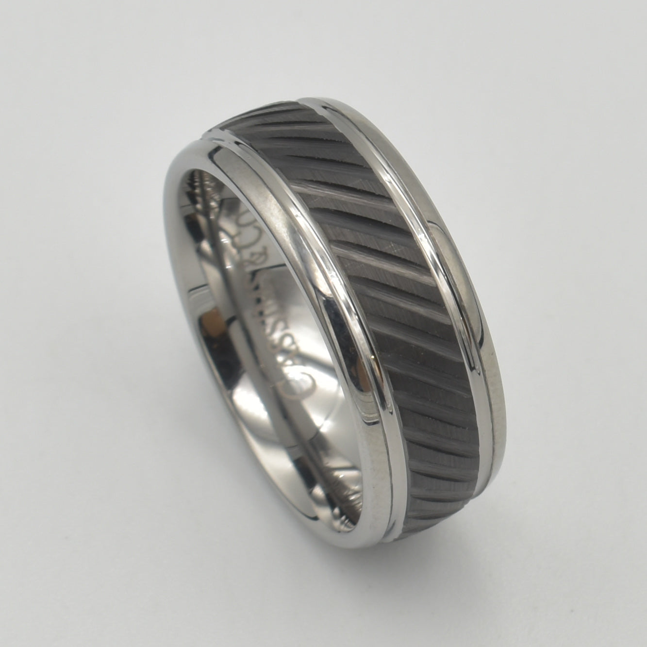 Tungsten Silver & Black Ring