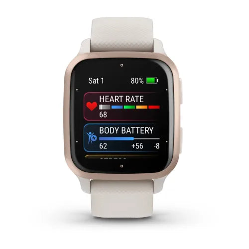 Garmin Venu® Sq 2 – Music Edition Peach Gold Aluminium Bezel with Ivory Case and Silicone Band 010-02700-11