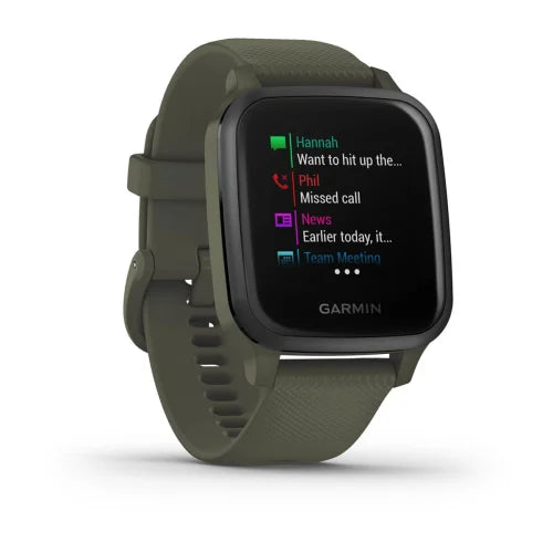 Venu® Sq – Music Edition, Slate Aluminium Bezel with Moss Case and Silicone Band