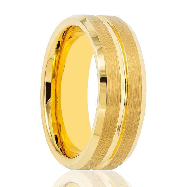 Tungsten Gold Beveled Brush Stripe Ring