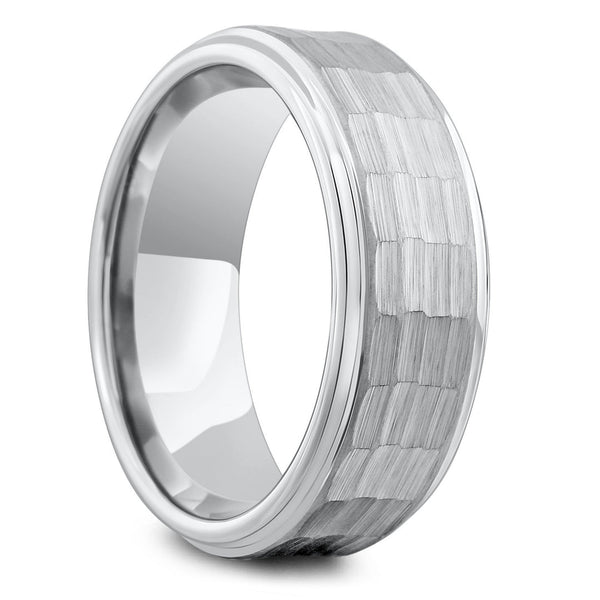 Tungsten Silver Hammered Beveled Band