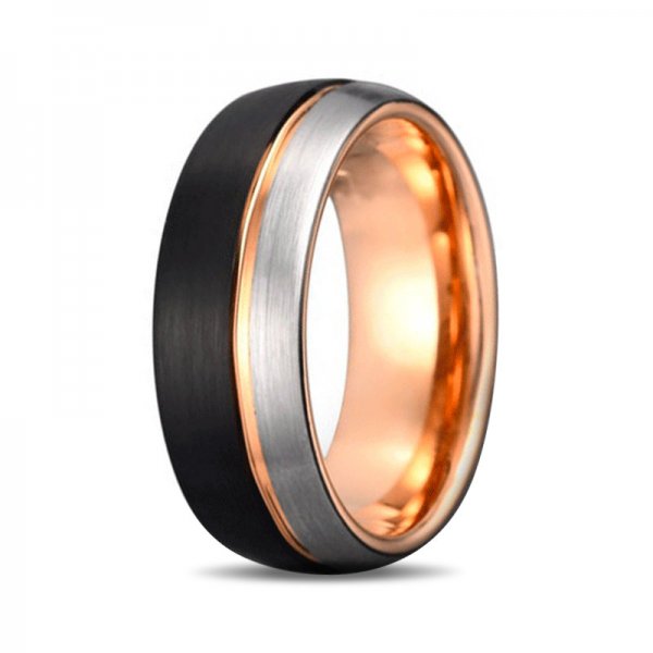 Tungsten Threetone Rose Gold, Black & Grey band