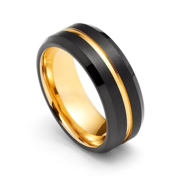Tungsten Gold & Black Bevelled Ring