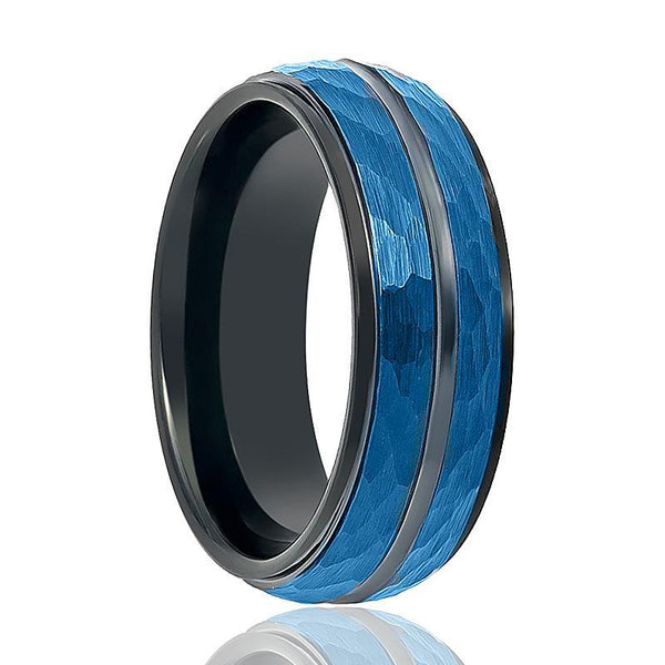 Tungsten Blue & Black Hammered Band