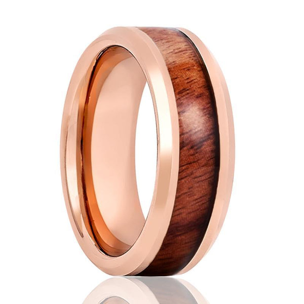 Tungsten Rose Gold Beveled & Wood Band