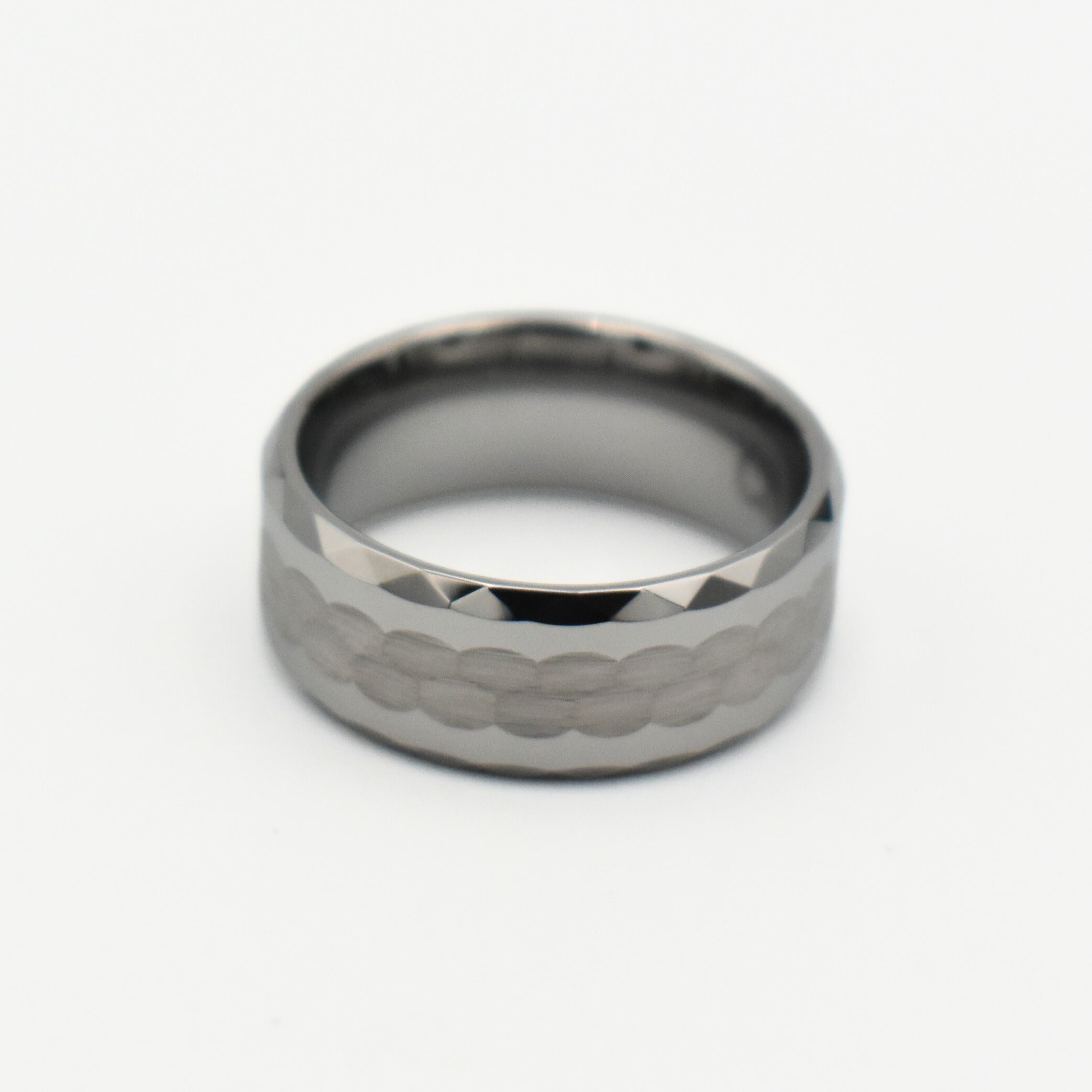 Tungsten Grey Hammered Step Brushed Ring