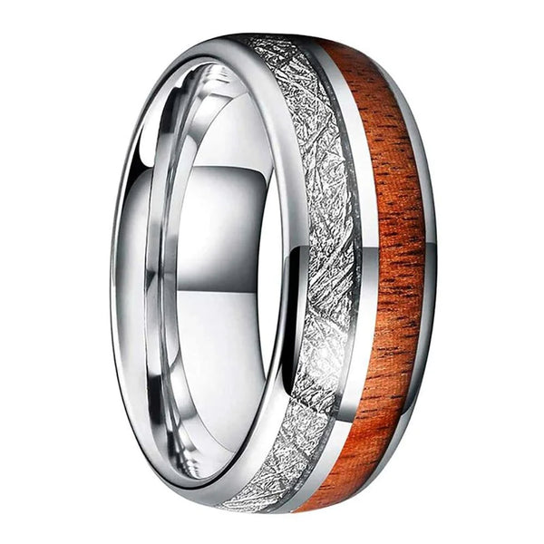 Tungsten Wood & Silver Carbon Fibre Ring
