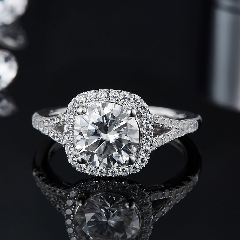2ct Halo Round Moissanite Ring